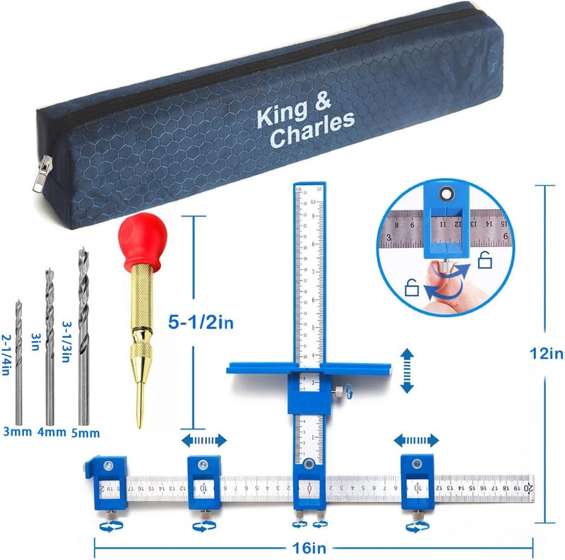 King&Charles أداة تثبيت الأجهزة الخشبية، أداة مقبض الخزانة + مثقاب تلقائي + بتات حفر مدببة، تستخدم للمقابض والمقابض على الأدراج/الأبواب، مجموعة دليل حفر الخشب. - Image 3
